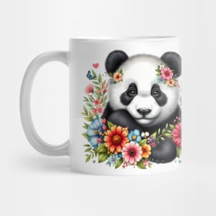 A panda decorated with beautiful colorful flowers. Mug